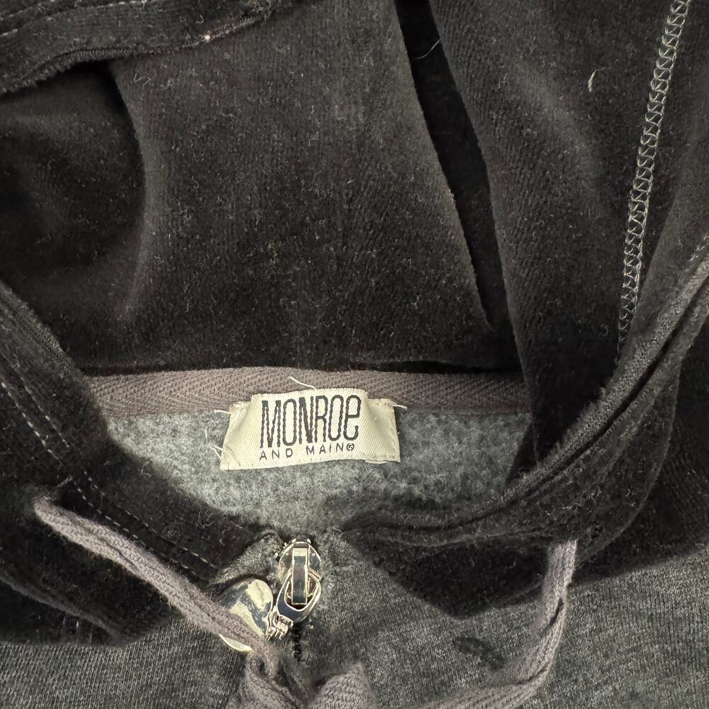 Vintage Y2K Monroe Main Abstract Grunge Black Grey Hoodie Full Zip Sweatshirt L - Picture 4 of 6